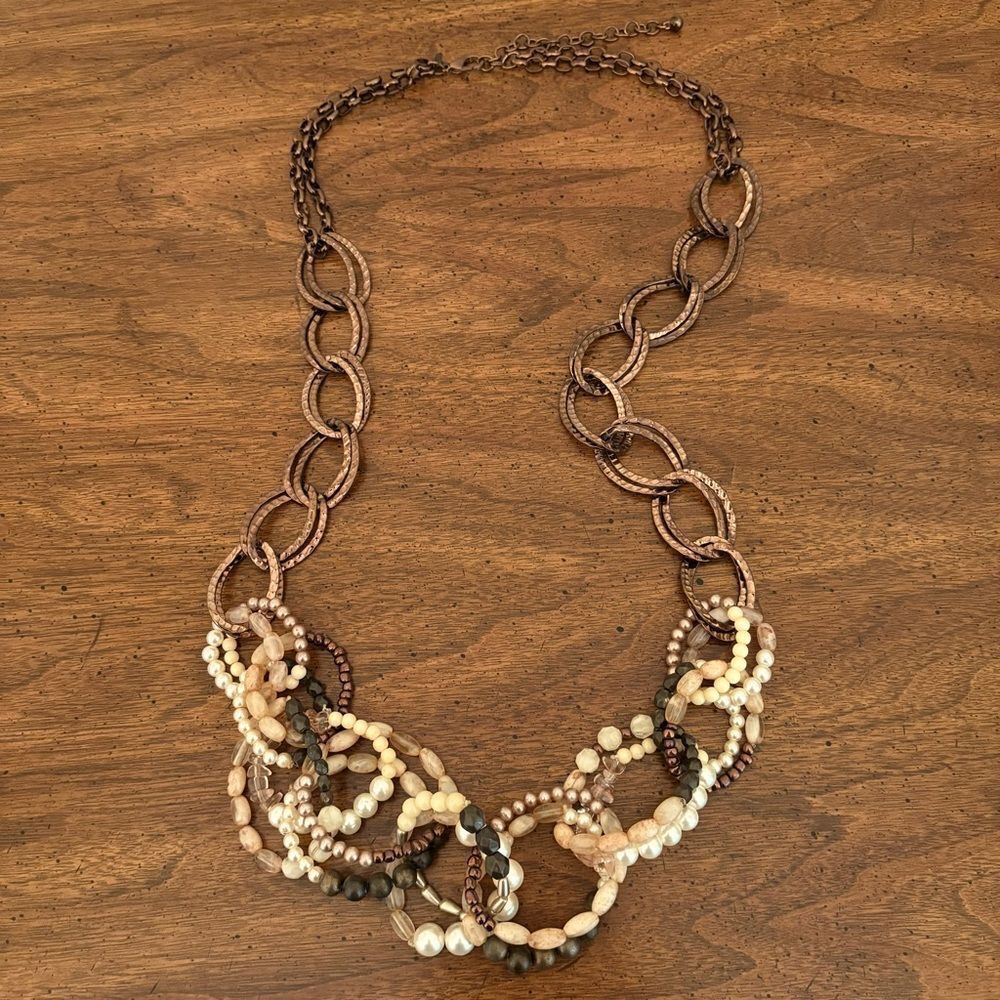 Chico’s | Long Beaded Statement Necklace | Copper | 40” Adjustable
